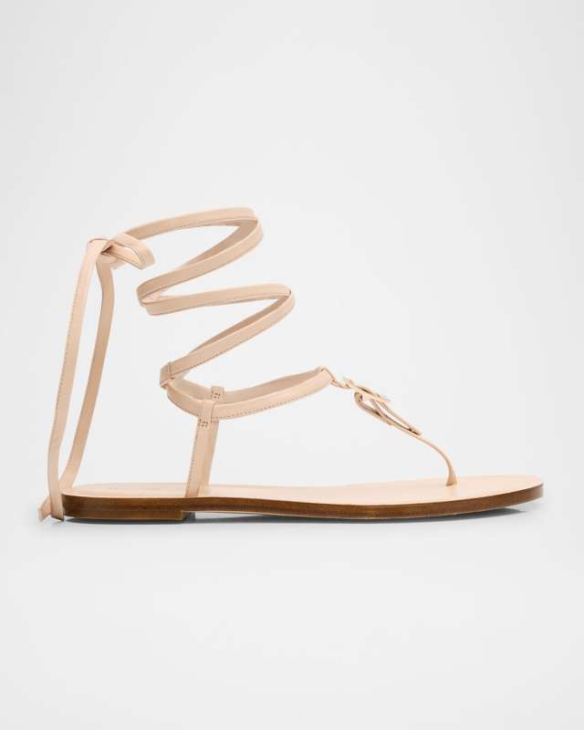 Georgie Leather Ankle-Wrap Flat Sandals